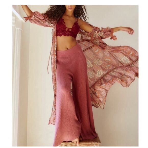 Free People Maxi Kimono Sheer Floral Rose Combo Robe Duster Cover-Up Sz M/L Boho - Picture 3 of 16